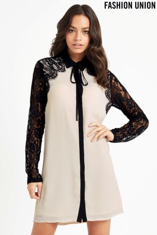 Fashion Union Lace Insert Shirt Dress